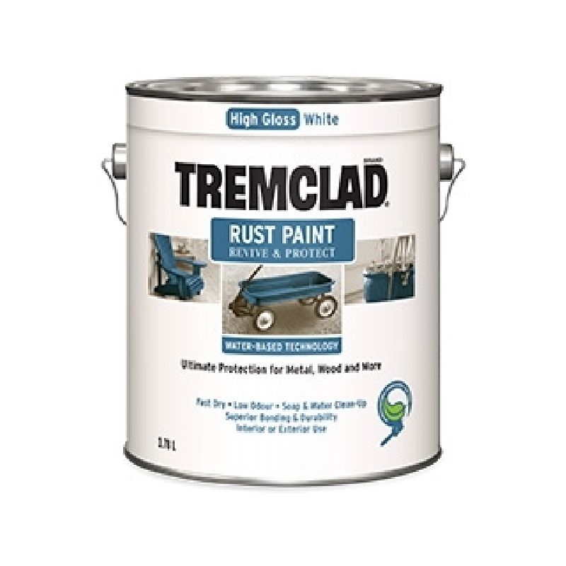 Tremclad 26025WB155 Rust Preventative Paint, Water, Gloss, White, 3.78 L, Can, 350 sq-ft Coverage Area White