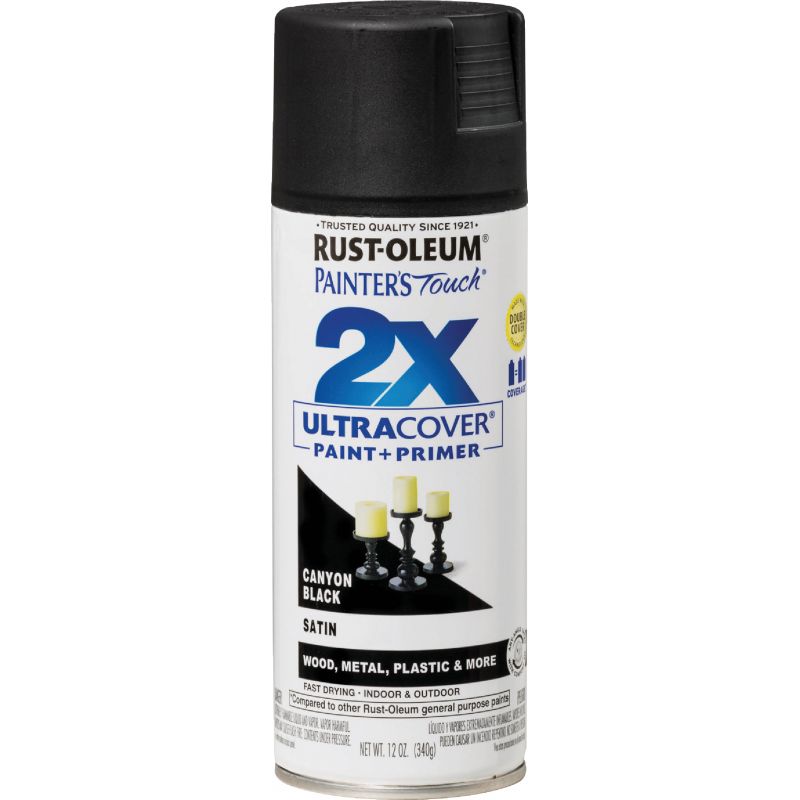 Rust-Oleum Painter&#039;s Touch 2X Ultra Cover Paint + Primer Spray Paint Canyon Black, 12 Oz.