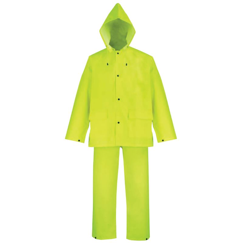 Diamondback OX025PU-XXXL Rain Suit, 3XL, 31-1/2 in Inseam, Polyester, Hi-Viz Yellow, Comfortable Oxford Polyester Collar 3XL, Hi-Viz Yellow