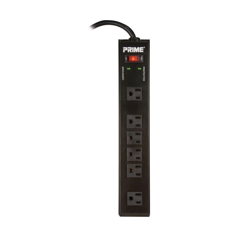 PowerZone OR802135 Surge Protector Power Strip, 125 V, 15 A, 6-Outlet, 1150 Joules Energy, Black Black