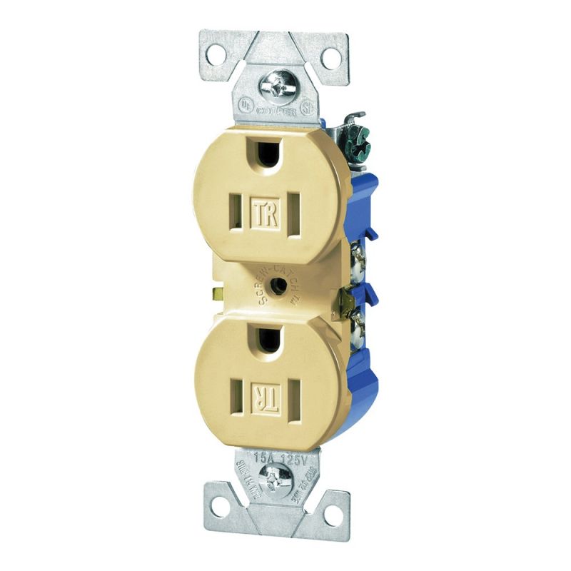Eaton Wiring Devices TR270V-BOX Duplex Receptacle, 2 -Pole, 15 A, 125 V, Push-in, Side Wiring, NEMA: 5-15R, Ivory Ivory