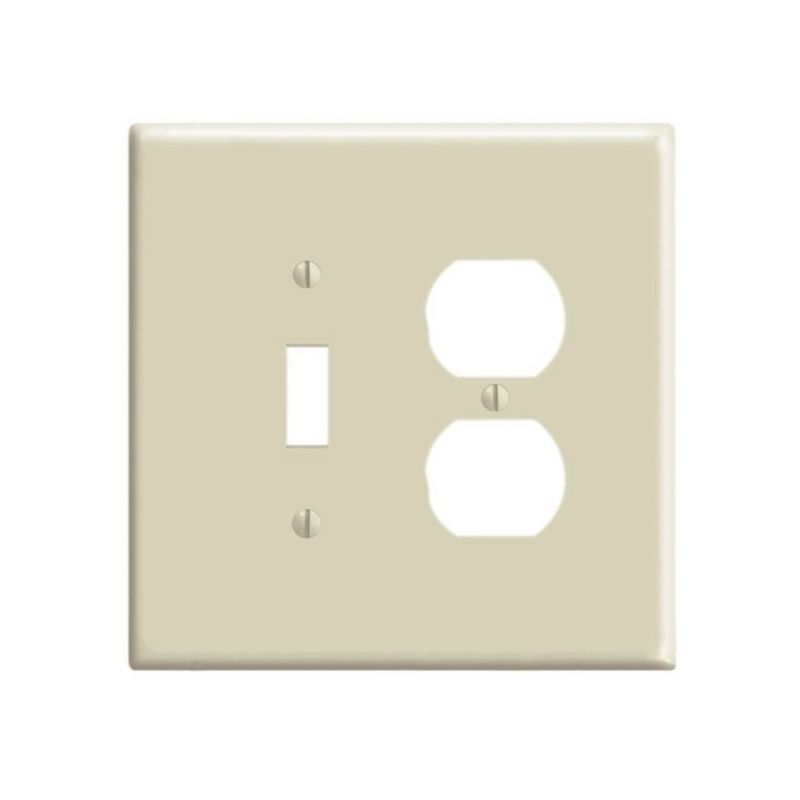 Leviton 86105 Combination Wallplate, 5-1/4 in L, 3-1/2 in W, Oversized, 2 -Gang, Plastic, Ivory, Device Mounting Oversized, Ivory