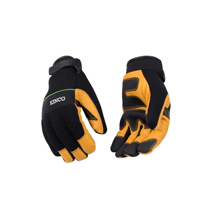 KincoPro 102-L Safety Gloves, Men&#039;s, L, Wing Thumb, Hook and Loop Cuff, Polyester/Spandex Back, Gold L, Gold