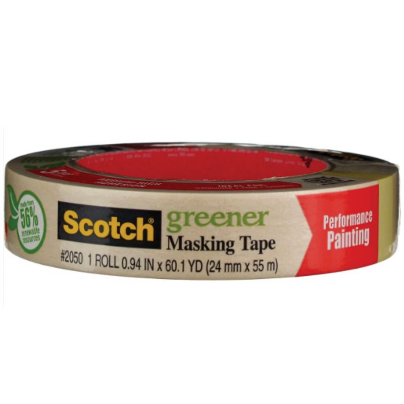 Scotch Greener 2050-24A Masking Tape, 60.1 yd L, 0.94 in W, Paper Backing, Beige Beige