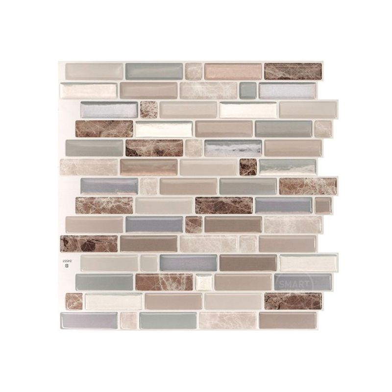 Smart Tiles Mosaik Series SM1097-4 Wall Tile, 9.36 in L Tile, 9.73 in W Tile, Straight Edge, Crescendo Terra Pattern Beige/Brown/Gray (Pack of 6)