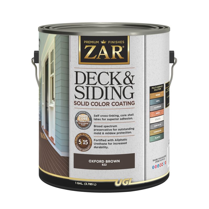 ZAR 82213 Deck and Siding Solid Color Coating, Oxford Brown, Liquid, 1 gal Oxford Brown