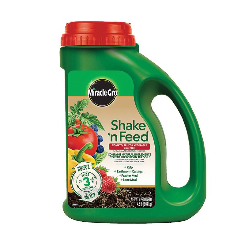 Miracle-Gro Shake &#039;n Feed 3002601 Tomato/Fruit and Vegetable Plant Food, 4.5 lb Jug, Solid, 10-5-15 N-P-K Ratio