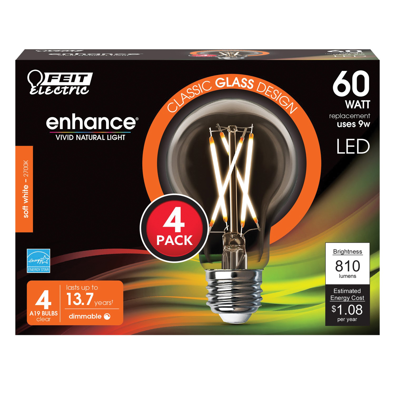 Buy Feit Electric A1960CL927CA FIL 4 Filament LED Bulb Type A