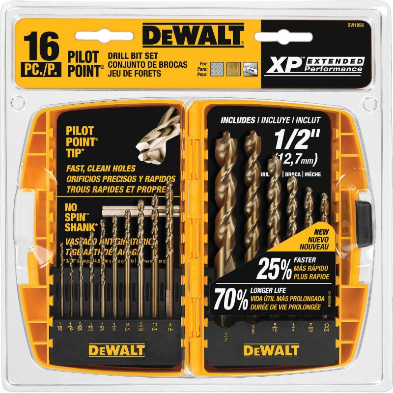 DeWalt 16-Piece Pilot Point Drill Bit Set 1/16 In. Thru 1/2 In.
