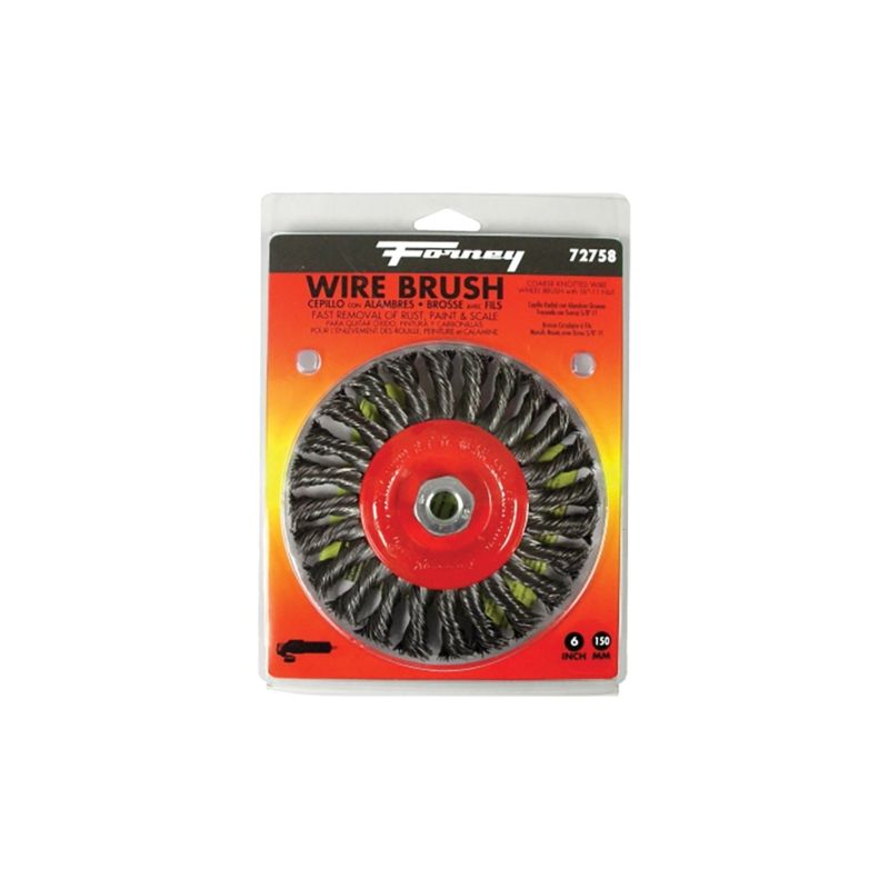 Forney 72758 Wire Wheel Brush, 6 in Dia, 5/8-11 Arbor/Shank, 0.02 in Dia Bristle, Carbon Steel Bristle