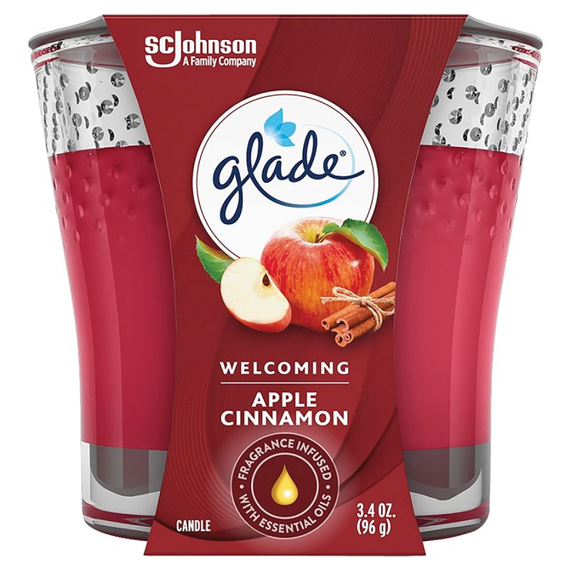 Glade 76947 Air Freshener Candle, 3.4 oz Jar, Apple Cinnamon, Red Red