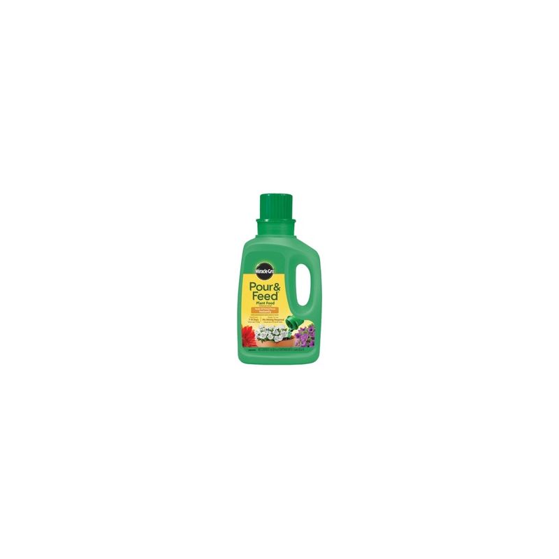 Miracle-Gro Pour &amp; Feed 1006002 Plant Food, 32 oz Bottle, Liquid, 0.02-0.02-0.02 N-P-K Ratio Green