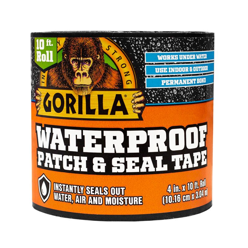 Gorilla 4612502 Patch and Seal Tape, 10 ft L, 4 in W, Black Black