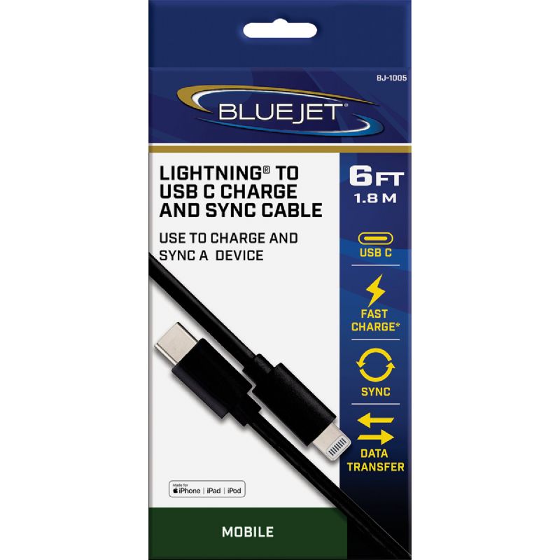 Blue Jet Lightning to Type-C USB Charging &amp; Sync Cable Black