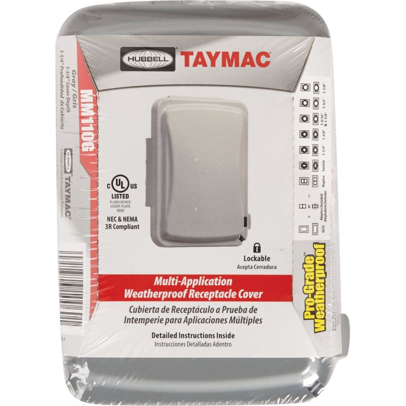 TayMac Weatherproof Outdoor Box Flip Cover Single Gang, Gray