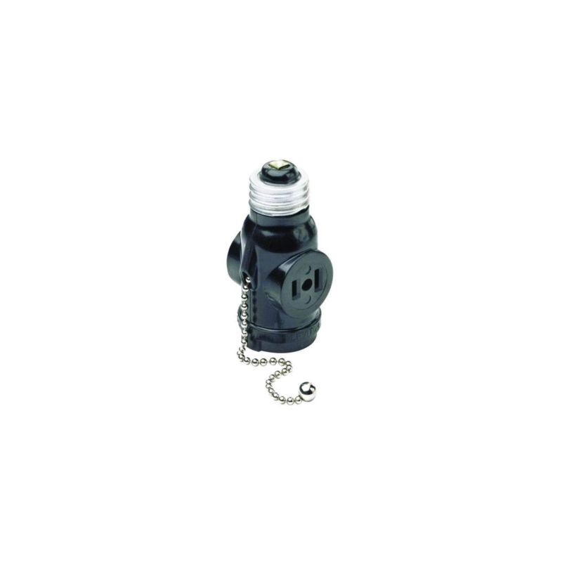 Leviton 007-01406-000 Lamp Holder Adapter, 660 W, 2-Outlet, Black Black