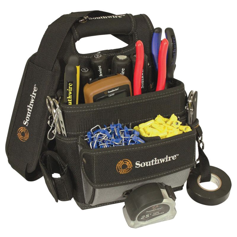 Southwire BAGESP Electrician&#039;s Shoulder Pouch, 16-Pocket, Polyester, Black, 8-1/2 in W, 6 in H, 12 in D Black