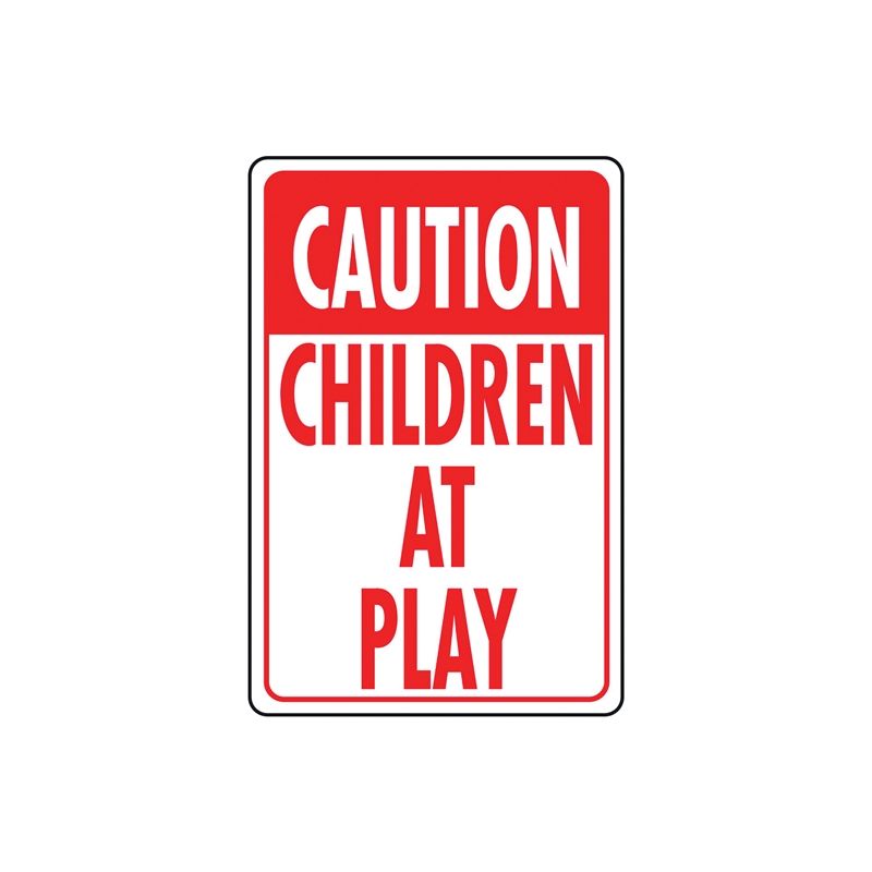 Hy-Ko HW-7 Traffic Sign, Rectangular, CHILDREN AT PLAY, Red Legend, White Background, Aluminum
