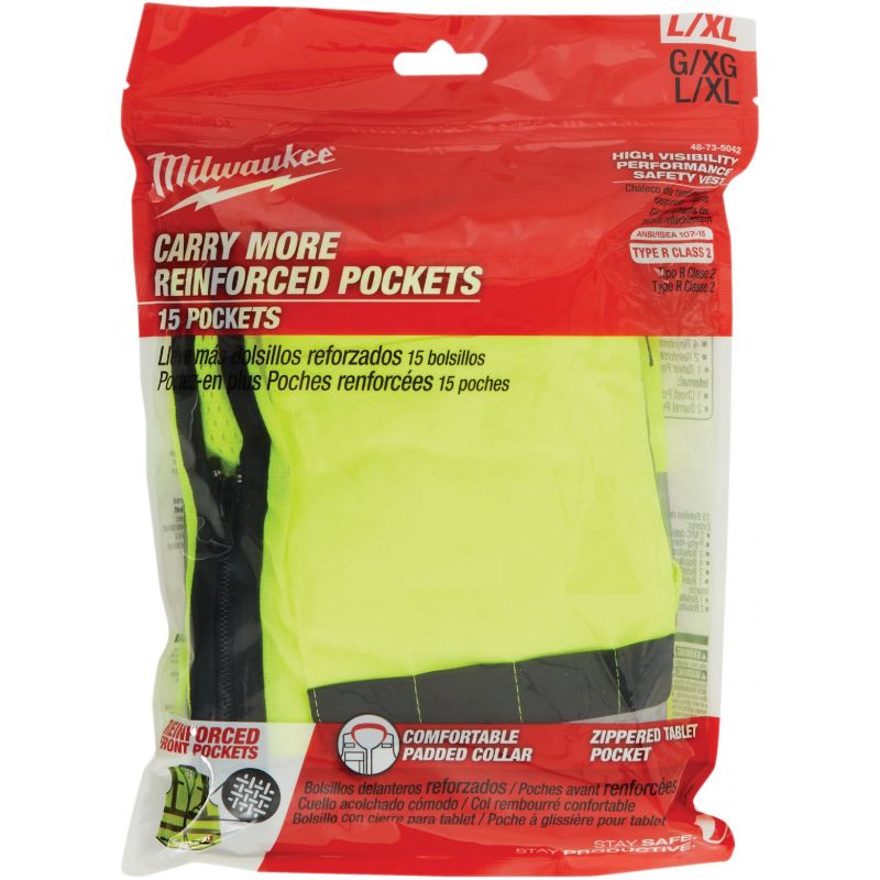 Milwaukee ANSI Class 2 Performance Safety Vest L/XL, Hi Vis Yellow