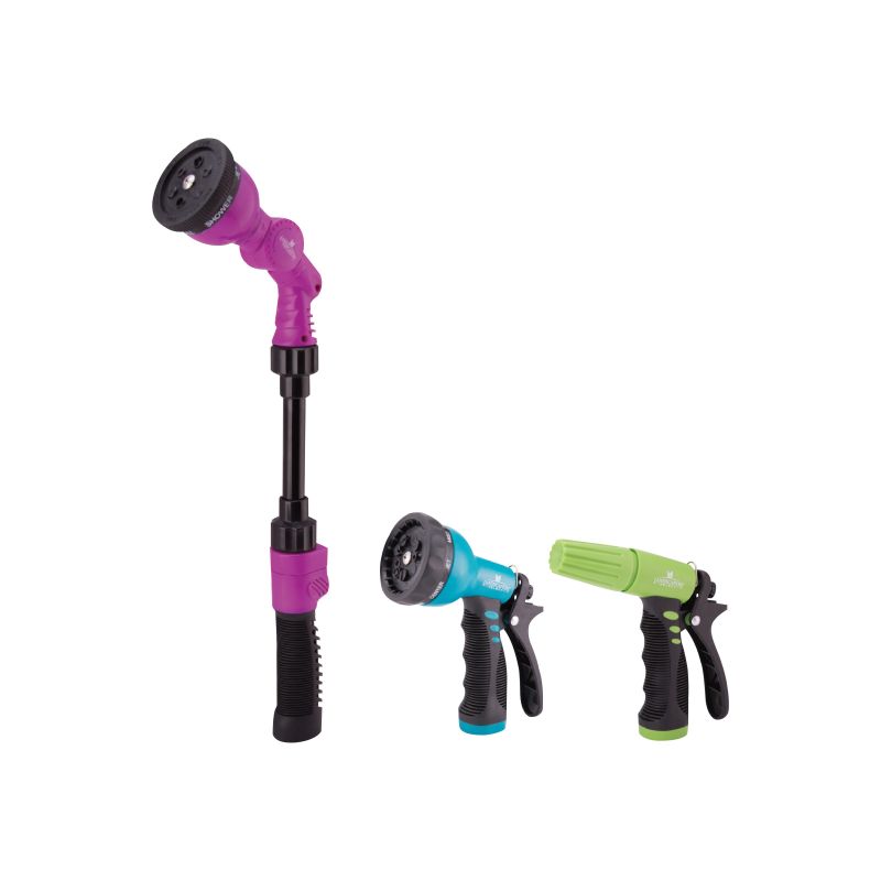 Landscapers Select GW53501+GN434541+GN1 Spray Nozzle Set, Garden Watering Tools, Plastic, For: Garden Watering Water Wand Purple 9-Pattern Spray Nozzle Blue Adjustable Spray Nozzle Green