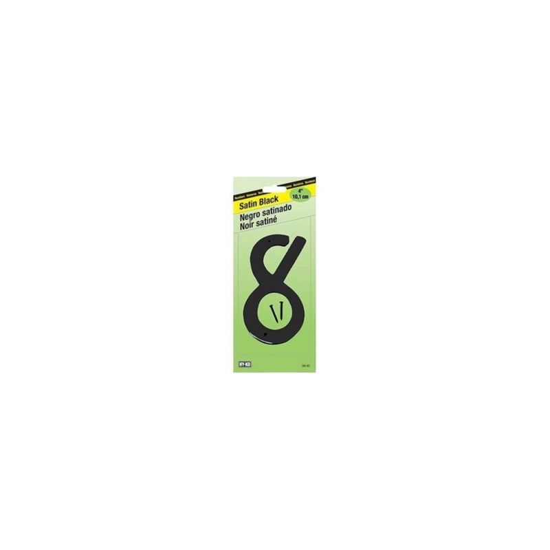Hy-Ko BK-40/8 House Number, Character: 8, 4 in H Character, Black Character, Zinc