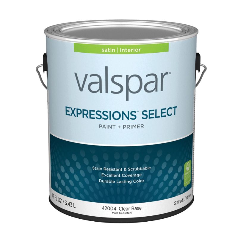 Valspar Expressions Select 4200 07 Latex Paint, Acrylic Base, Satin Sheen, Clear Base, 1 gal Clear Base