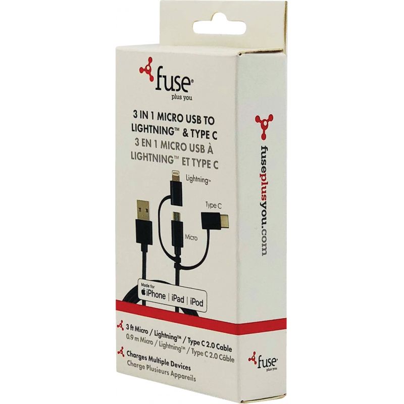 Fuse 3-In-1 Micro USB Charging &amp; Sync Cable Black