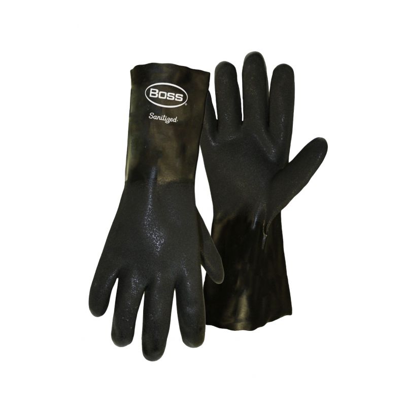 Boss 4217 Gloves, L, 14 in L, Gauntlet Cuff, PVC Glove, Black L, Black