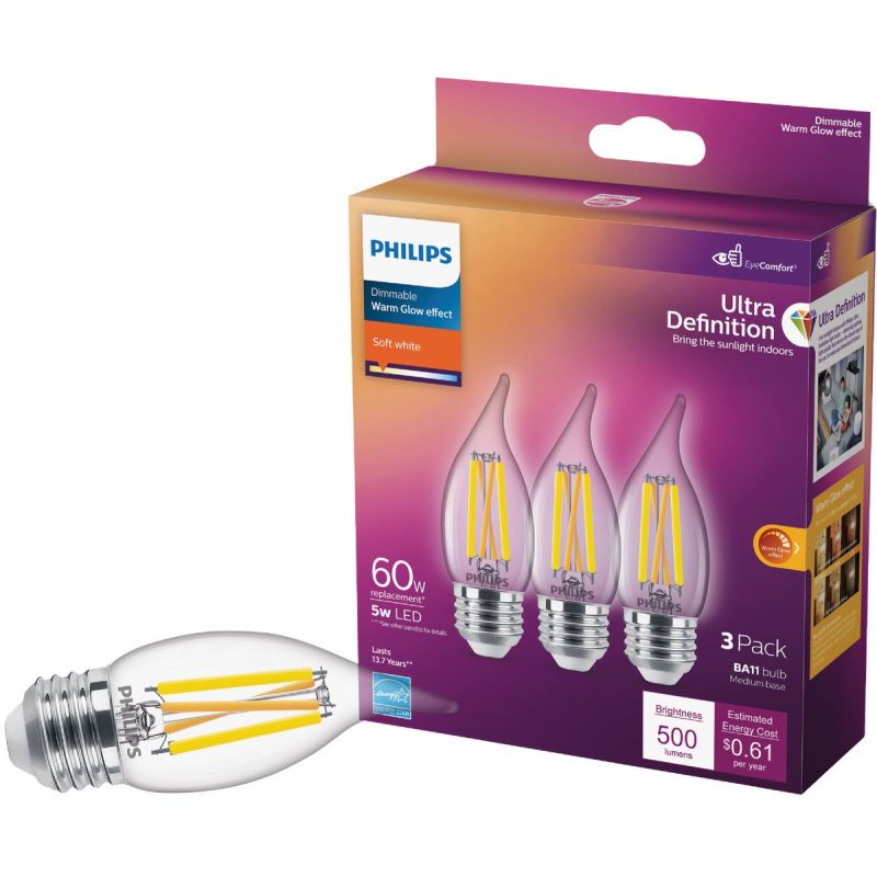 Philips Ultra Definition Bent Tip BA11 Medium LED Decorative Light Bulb