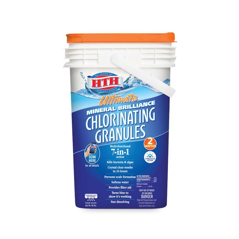 HTH Ultimate Mineral Brilliance 22009 Chlorinating Granule, Powder, Chlorine-Like, 50 lb White