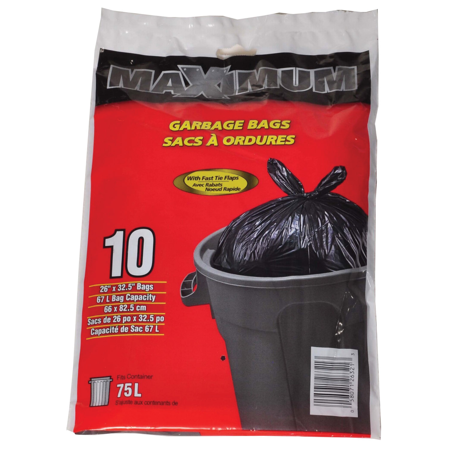 Buy Glad Easy-Tie 11858 Garbage Bag, Regular, 67 L, Plastic, Black