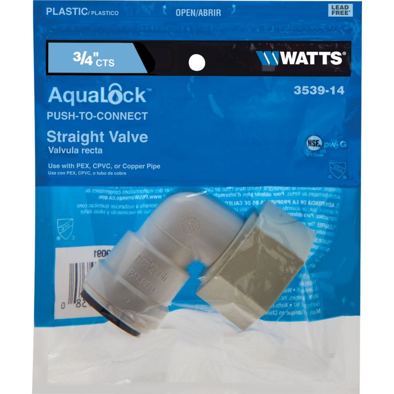 Watts Quick Connect Straight Stop Push Valve 3/4 In. CTS X 3/4 In. QC