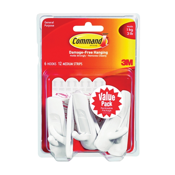 Buy Command 17067-VP Wire Hook, 5/8 in Opening, 0.5 lb, 9-Hook, Plastic,  White White
