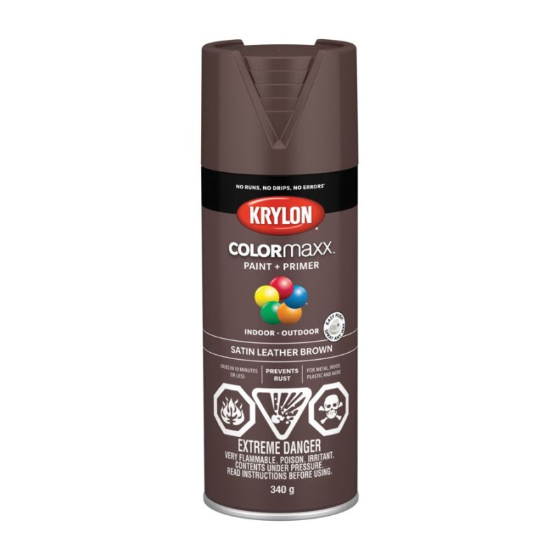 Krylon 455690007 Enamel Spray Paint, Satin, Leather Brown, 12 oz, Can Leather Brown