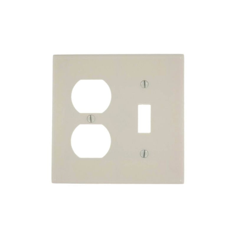 Leviton 78005 Combination Wallplate, 4-1/2 in L, 4-9/16 in W, 2 -Gang, Thermoset Plastic, Light Almond, Smooth Light Almond