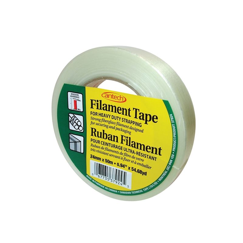 Cantech 379-24 Filament Tape, 50 m L, 24 mm W, Clear Clear