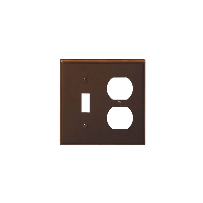 Leviton 85005 Combination Wallplate, 4-1/2 in L, 4-9/16 in W, 2 -Gang, Thermoset Plastic, Brown, Smooth Brown