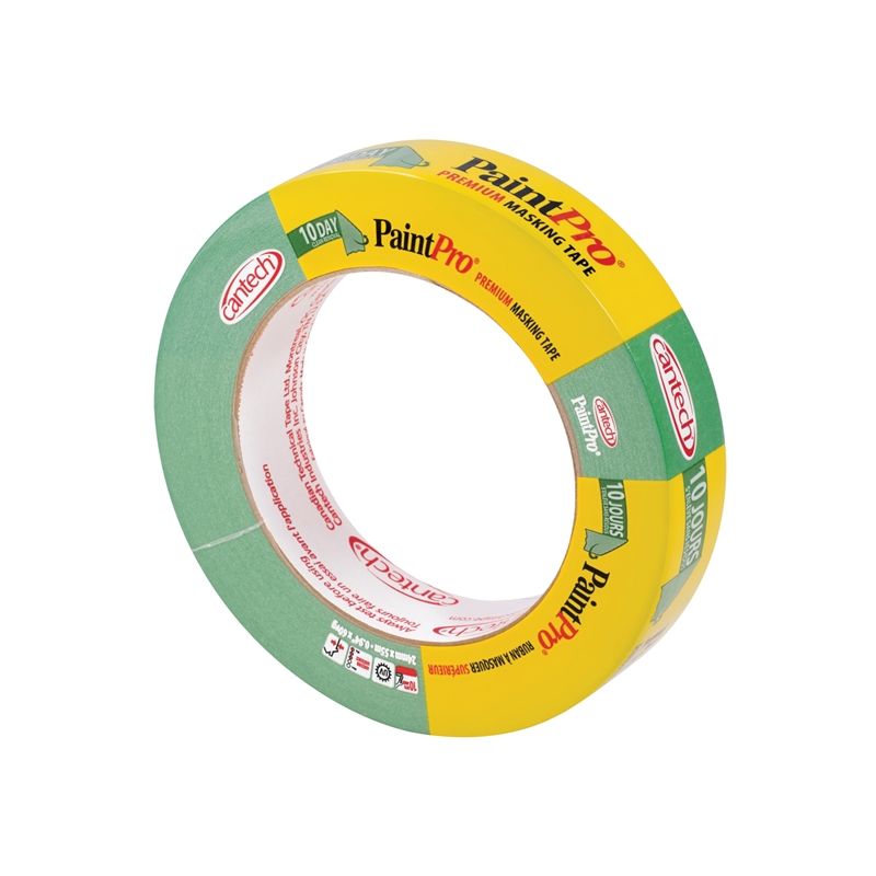 Cantech PaintPro 309 Series 309-24 Masking Tape, 55 m L, 24 mm W, Crepe Paper Backing, Green Green