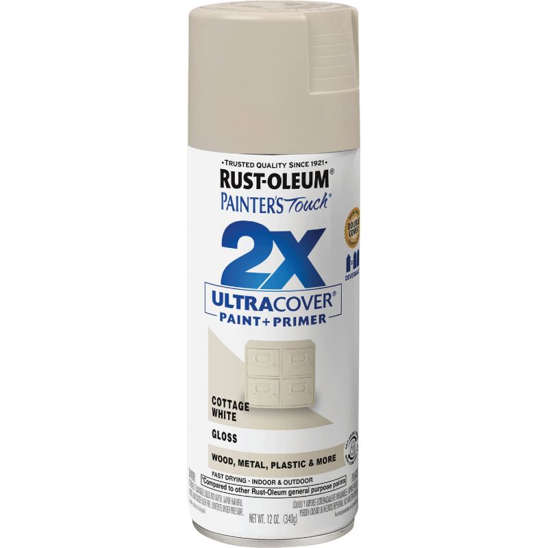 Rust-Oleum Painter&#039;s Touch 2X Ultra Cover Paint + Primer Spray Paint Cottage White, 12 Oz.