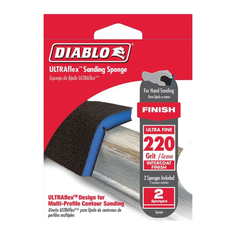 Diablo ULTRAflex DFPFLEXMFN02G Sanding Sponge, 220 Grit, Ultra Fine, Aluminum Oxide Abrasive