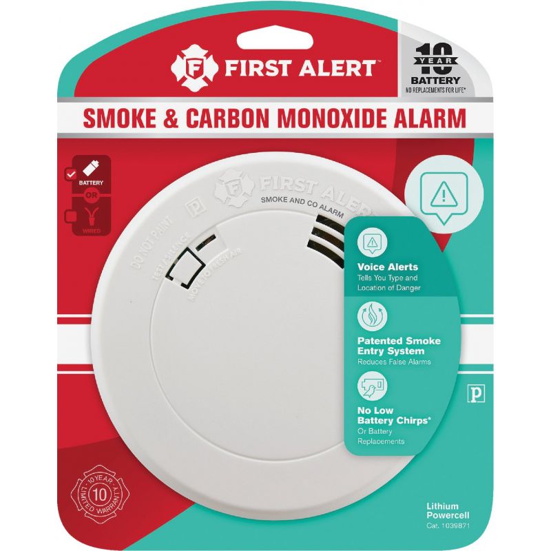 First Alert 10-Year Battery Slim Round Carbon Monoxide/Smoke Alarm With Voice Alert White