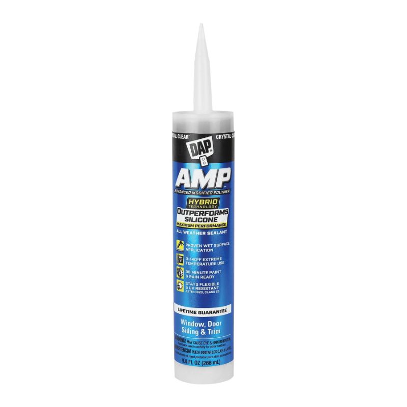 DAP AMP 7079800761 Advanced Sealant Caulk, Clear, 30 to 60 min Curing, 0 to 140 deg F, 9 oz Cartridge Clear