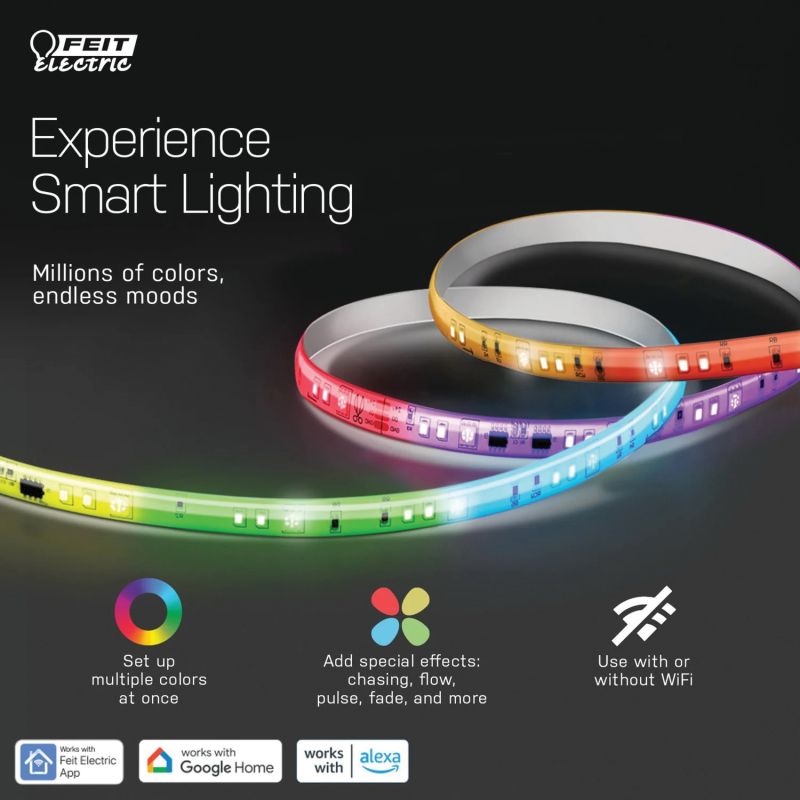 Feit Electric TAPE192/CHASE/AG Smart Color Chasing Strip Light, 100/240 V, 17 W, LED Lamp, Multi-Color Light
