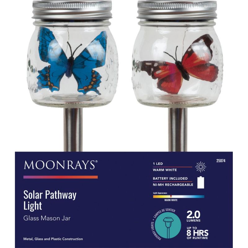 Moonrays Mason Jar Solar Stake Light Stainless Steel (Pack of 8)