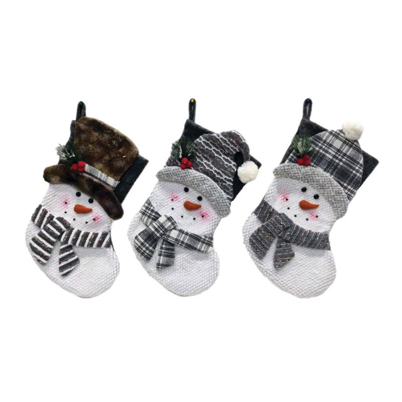 Hometown Holidays 49704 Toy Snowman Stocking, 20 in, Neutral, 5+, Polyester, Gray/White 20 In, Gray/White