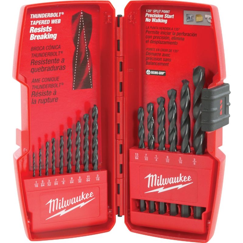 Milwaukee Thunderbolt 15-Piece Black Oxide Drill Bit Set 1/16 In. Thru 3/8 In.