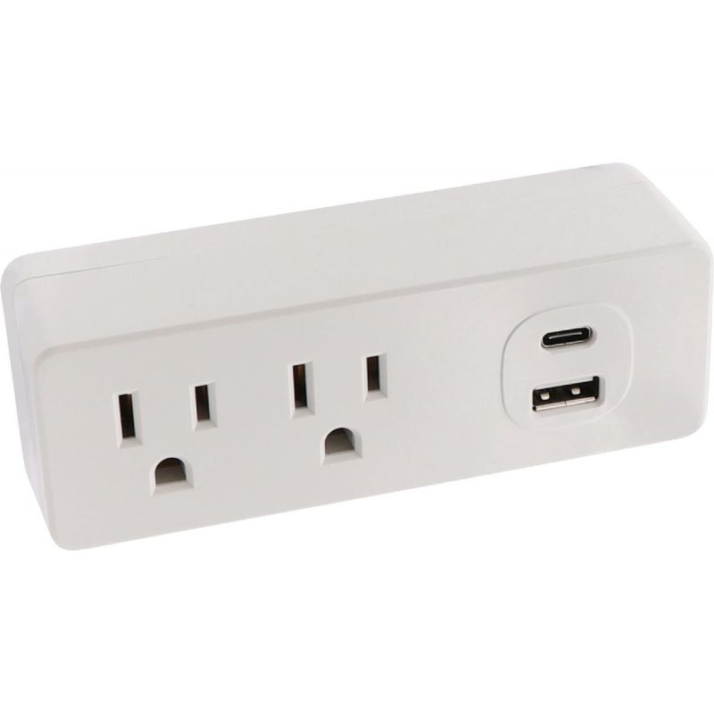 Prime 2-Outlet Tap with USB Charger White, 15