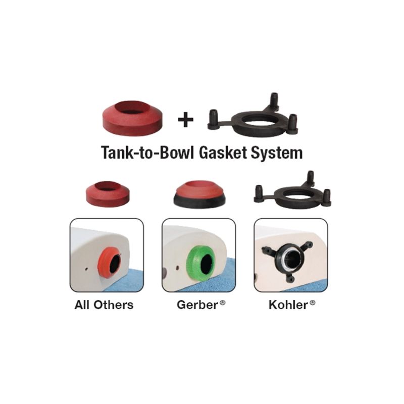 Fluidmaster 2602G-008-P10 Universal Tank-to-Bowl Gasket System, 2 in Dia, Rubber/Stainless Steel, Black/Red Black/Red