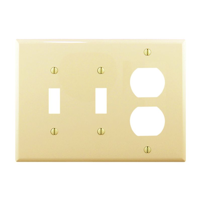 Eaton Wiring Devices PJ28V Combination Wallplate, 4-7/8 in L, 6-3/4 in W, 3 -Gang, Polycarbonate, Ivory Ivory