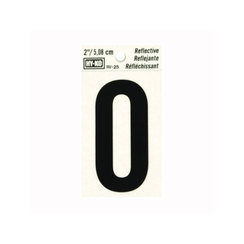 Hy-Ko RV-25/O Reflective Letter, Character: O, 2 in H Character, Black Character, Silver Background, Vinyl (Pack of 10)